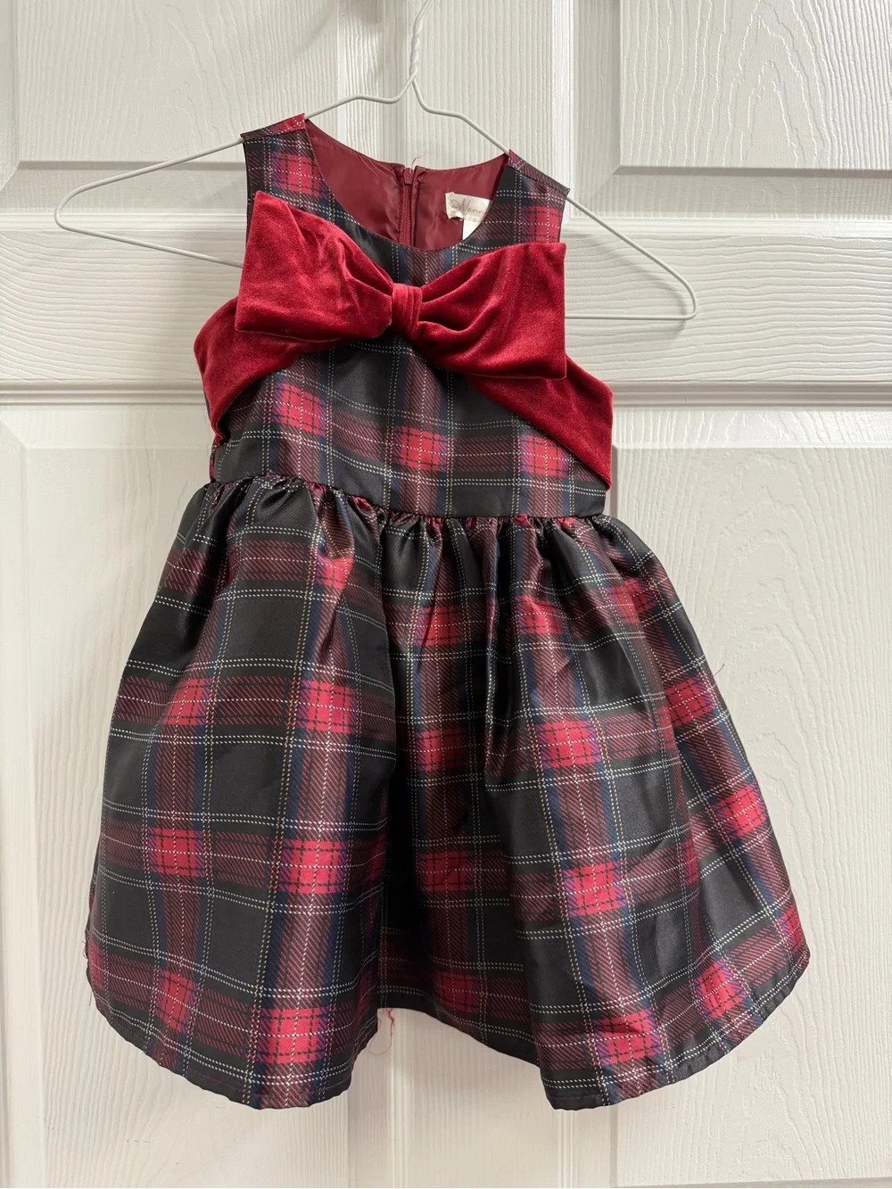Plaid Red Velvet Bow Holiday Dress for Girls